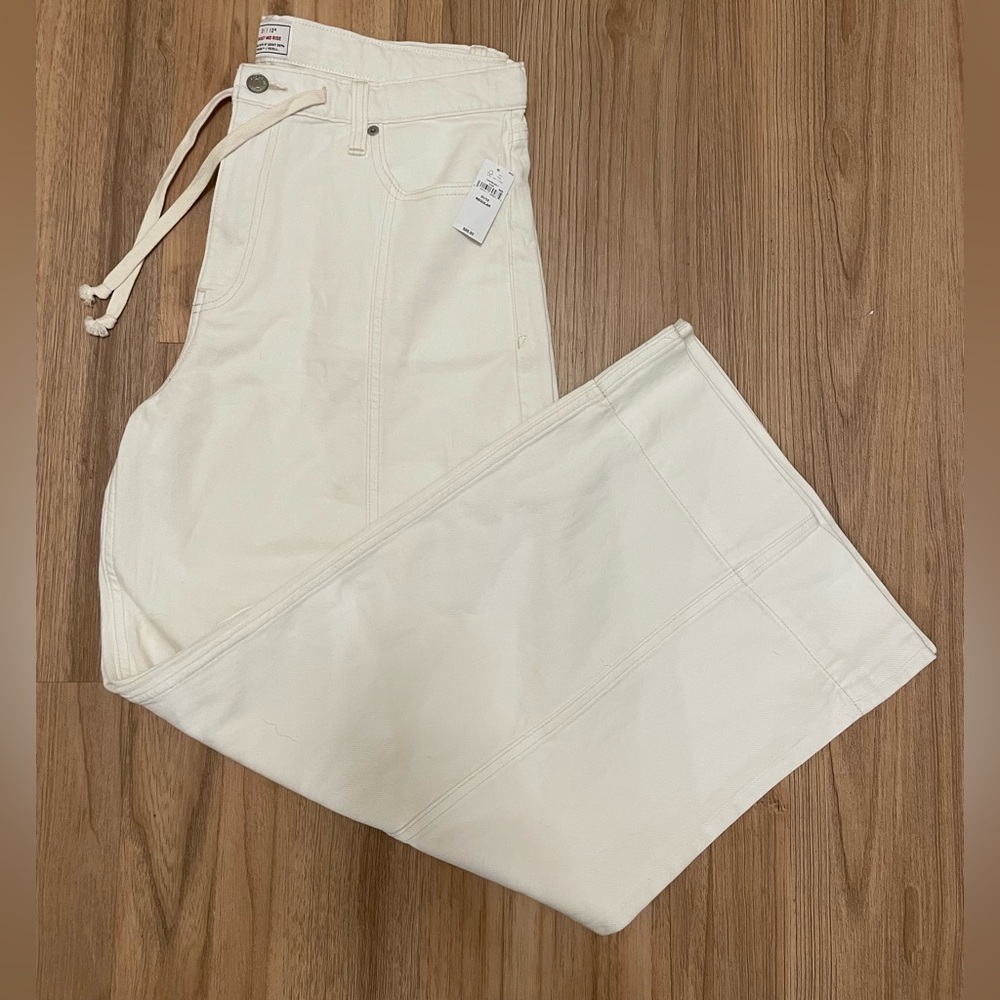 GAP White Wide-Leg Pants with drawstring
